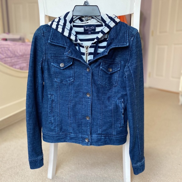 Splendid Jean Jacket w/ Built In Striped Hoodie - Picture 1 of 8